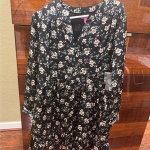 Vince Camuto Blouson Sleeve Floral Split Neck Dress NWT